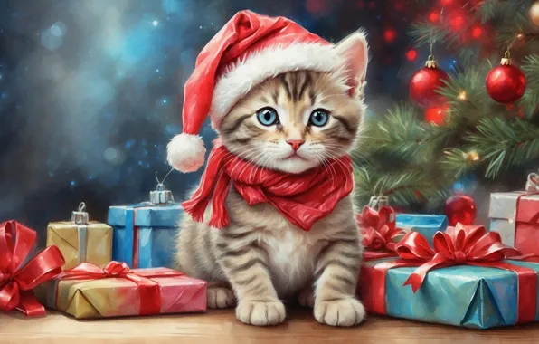 Cat, look, balls, branches, pose, kitty, figure, cat