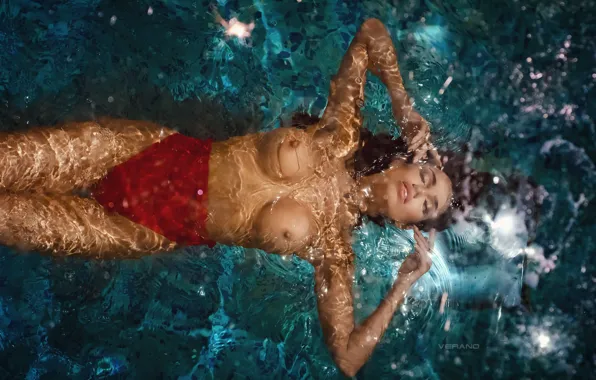 Girl, naked, pool, Nikolas Verano