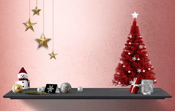Picture red, snowman, items, herringbone, holiday, background, winter, Christmas toys