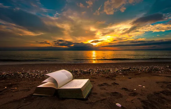 Sand, beach, the sky, the sun, clouds, landscape, sunset, nature