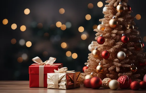 Balls, lights, box, gift, Shine, Christmas, gifts, New year