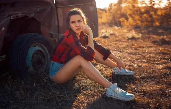 Picture look, hair, shorts, Girl, shirt, Alexey Slesarev, Ksenia Baranova