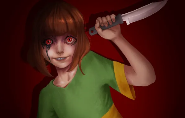 Blood, knife, madness, Undertale, Chara