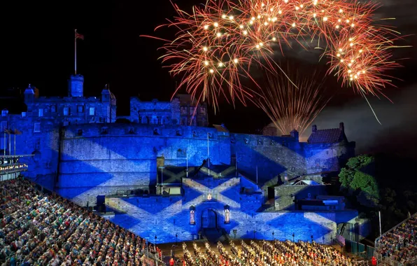 Picture castle, salute, Scotland, show, fireworks, Edinburgh