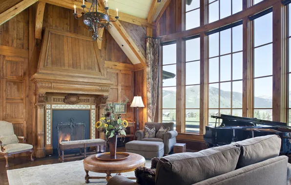 Wooden, home, luxury, great room