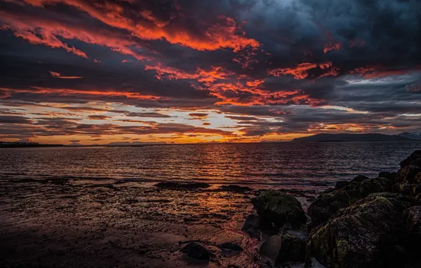 Sand, sea, beach, sunset, stones, Iceland
