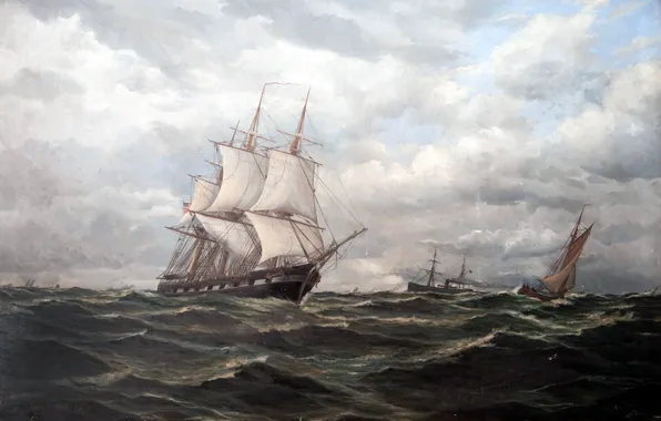 Picture oil, picture, artist, canvas, Otto Ludwig Richard, &ampquot;Ships at sea&ampquot;