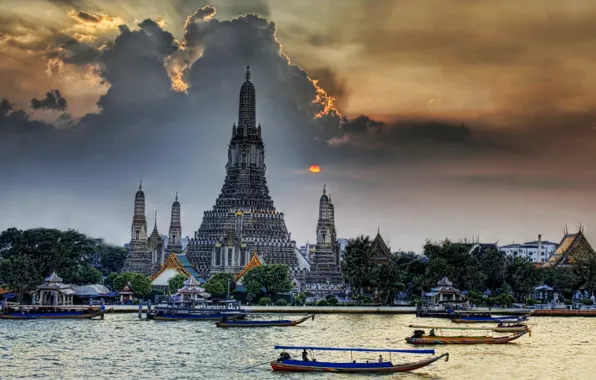 Picture the sky, sunset, river, beauty, Wat Arun