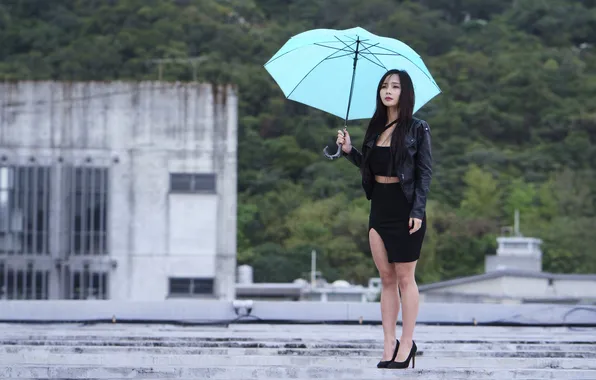 Feet, skirt, umbrella, jacket, Asian