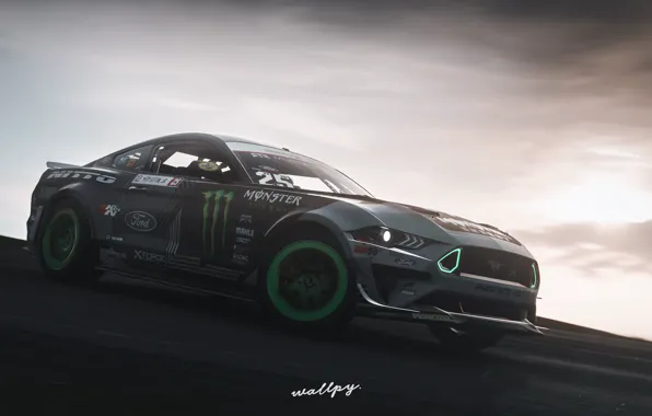 Picture Mustang, Ford, Microsoft, RTR, Monster Energy, game art, 2019, Forza Horizon 4