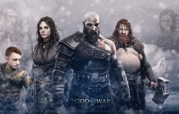 Wallpaper god of war, weapon, kratos, Fenrir, snow, blow, man, boy