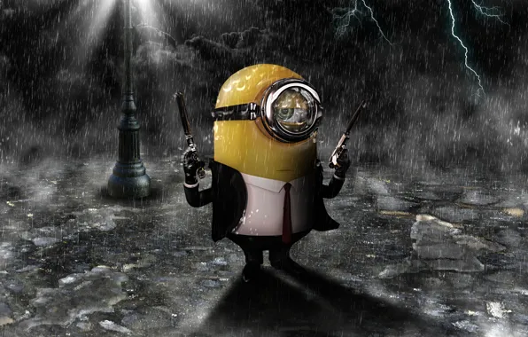 Dark, hitman, rain, night, fog, minion, dreampiks