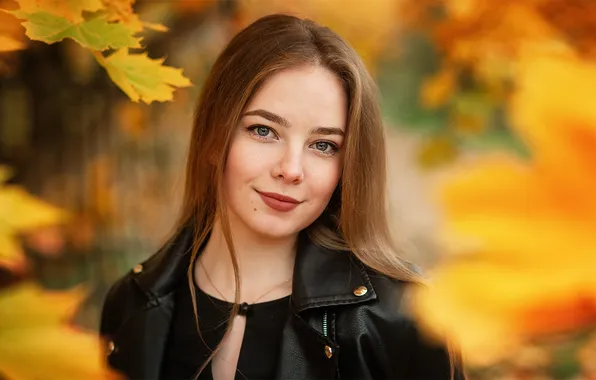 Autumn, look, leaves, the sun, portrait, makeup, hairstyle, brown hair