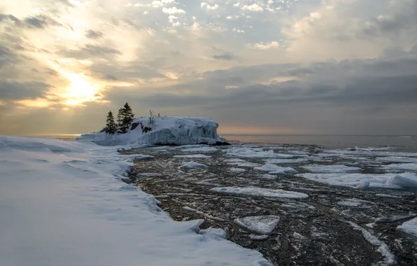 Picture snow, sunrise, Hollow Rock