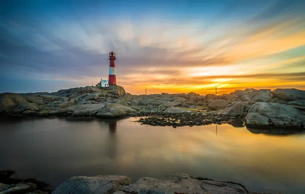 Sea, the sky, clouds, rock, stones, lighthouse, glow, Cape