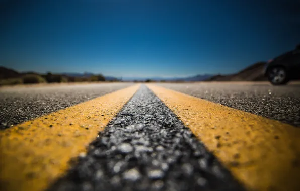 Road, the sky, asphalt, yellow, strip, focus