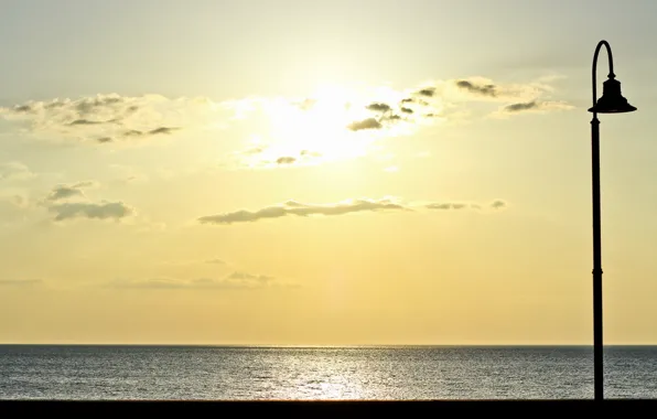 Sea, sunset, lamp