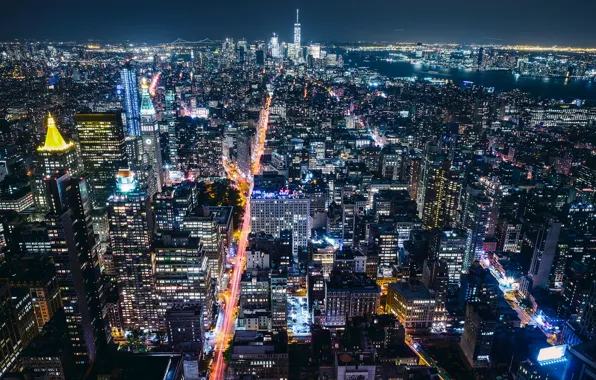 Night, the city, USA, New York, lights, New York, million