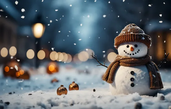 Winter, snow, Christmas, New year, snowman, Christmas, winter, snow