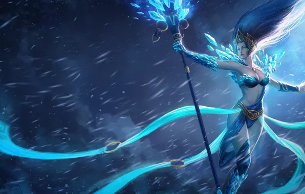 Snow, storm, art, MAG, staff, sorceress, League of Legends