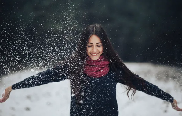 Picture girl, snow, smile, Ivan Salnikov