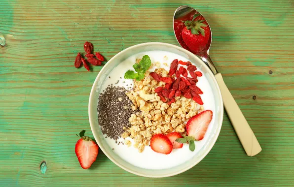 Picture berries, Breakfast, muesli, yogurt