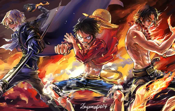 Art, guys, One Piece, three, characters