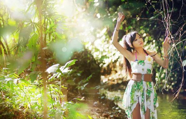 Girl, background, Asian