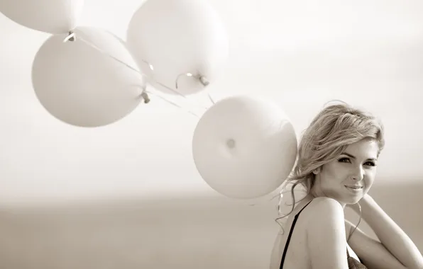 Picture girl, smile, balloons, actress, Kirsten Prout, Kirsten Prout