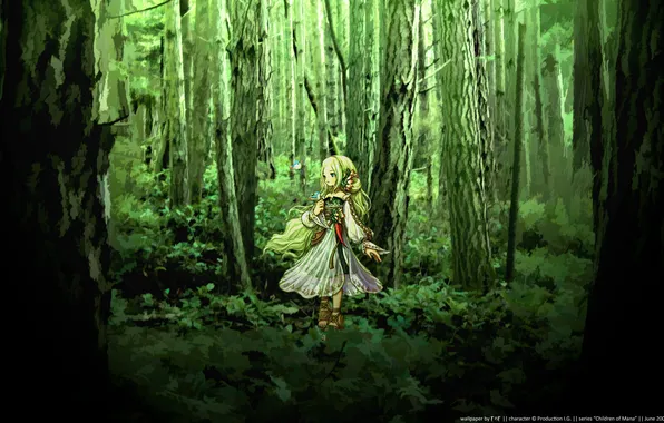 Picture forest, green, beautiful, anime, the girls
