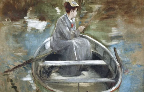 Picture girl, picture, in the boat, Eva Gonzales, Eva Gonzalez