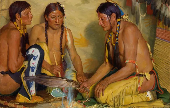 Picture Joseph Henry Sharp, Grass Medicine, Making Sweet, Blackfoot Ceremony