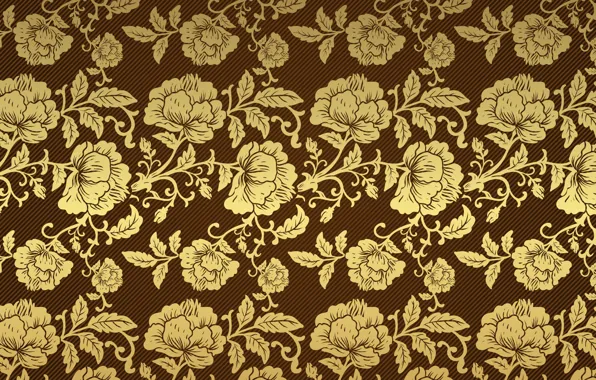 Retro, background, Wallpaper, pattern, roses, gold, brown, vintage