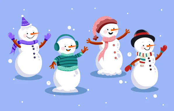 Snow, graphics, hat, headphones, Christmas, New year, snowmen, snowman