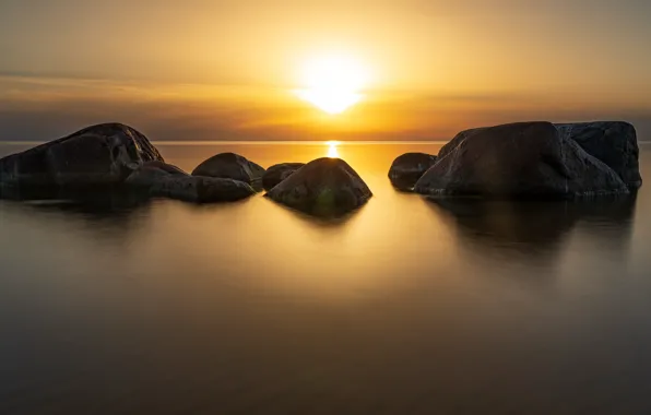 Picture ocean, sunset, rocks