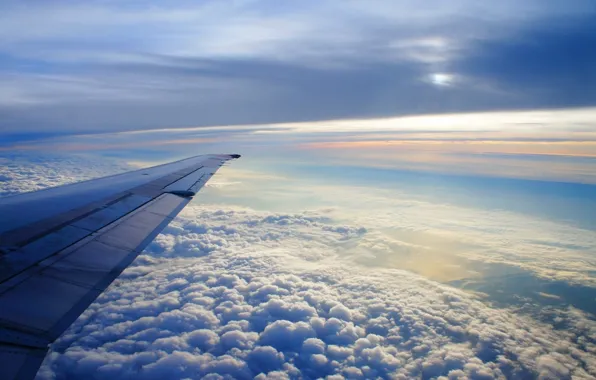 The sky, clouds, flight, the plane, wing
