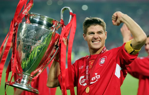 Happiness, medal, Cup, Liverpool, Liverpool, captain, glory, Steven Gerrard