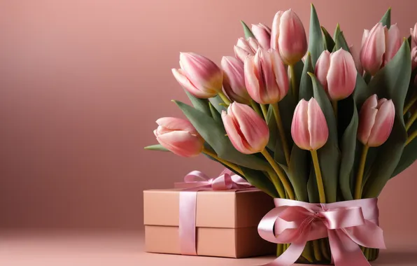 Flowers, holiday, bouquet, spring, tulips, March 8, AI art, universal holiday background