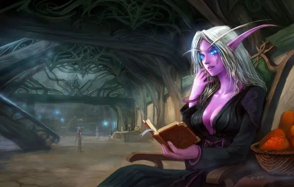 Basket, elf, art, book, ears, the room, wow, world of warcraft