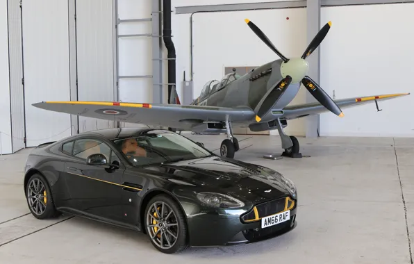 Aston Martin, hangar, Spitfire