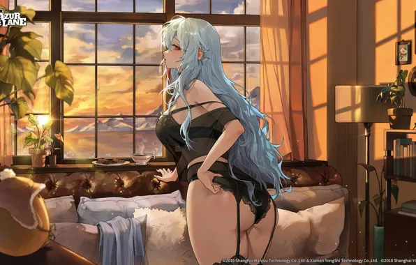 Girl, sofa, window, Azur Lane