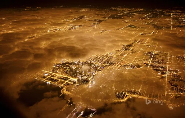 The city, Chicago, panorama, USA, USA, Chicago, Illinois, Aerial view at night