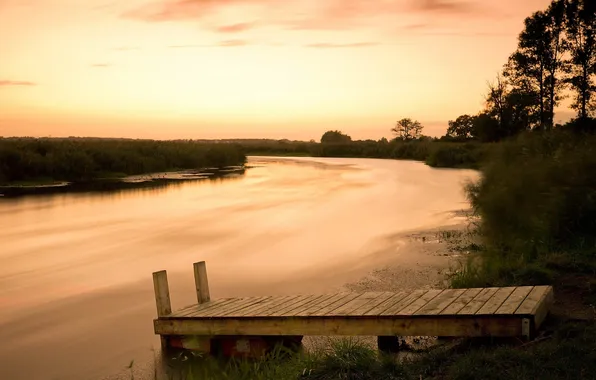 Landscape, bridge, river