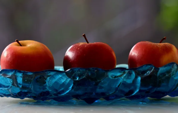 Glass, background, apples, food, red, three, fruit, trio