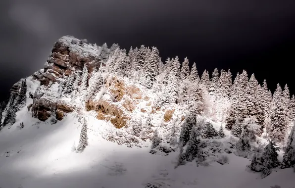 Picture winter, night, mountain