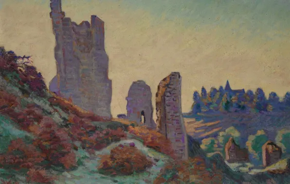 Landscape, picture, Arman Hyomin, Armand Guillaumin, Castle ruins in Crozant