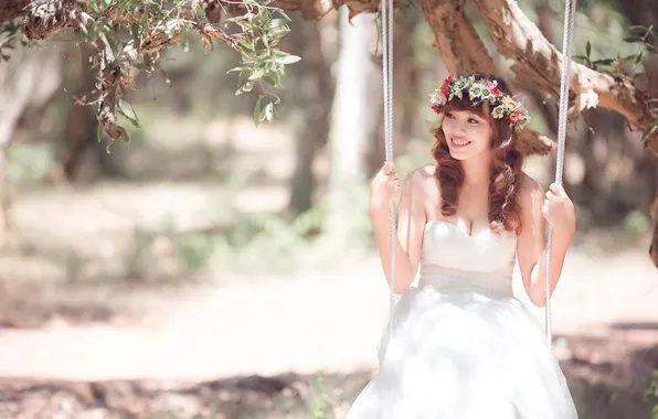 Picture girl, swing, mood, the bride