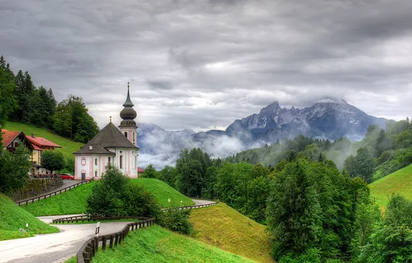 Trees, landscape, mountains, nature, photo, road, Germany, Cathedral