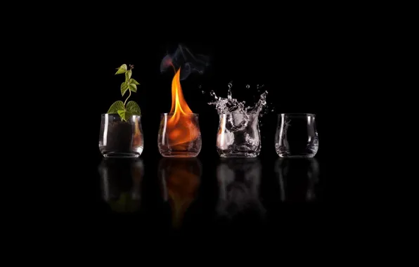 Reflection, earth, glasses, the air, elements, elements, fire. water