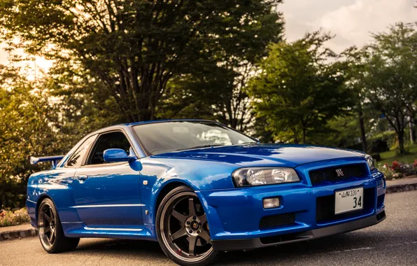 Nissan, Blue, skyline, gtr, r34, v-spec